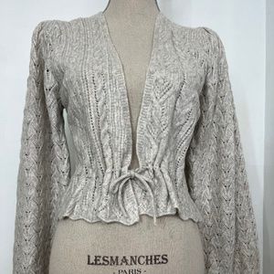 Free people Pearl grey cardigan sweater sz xsmall small eyelet Anthropologie